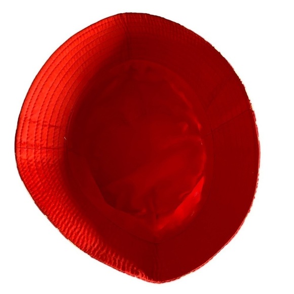 Printed Bucket Hat Red & White All-Over Palm Leaves Bucket Hat OS NEW - Picture 3 of 7